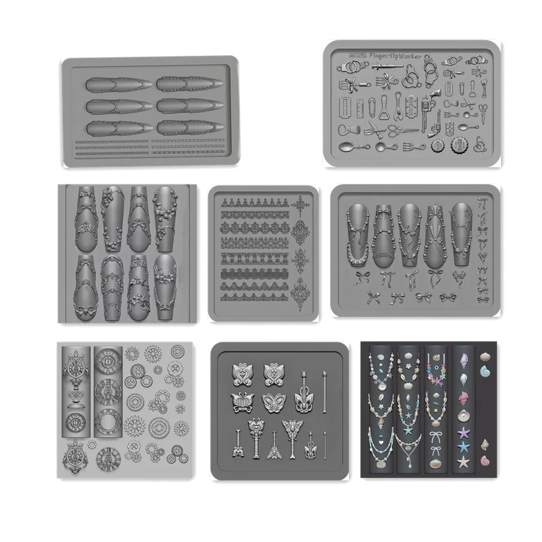 

2025 June New Arrivals Nail Mold 3d Carving Silicone Chain Template