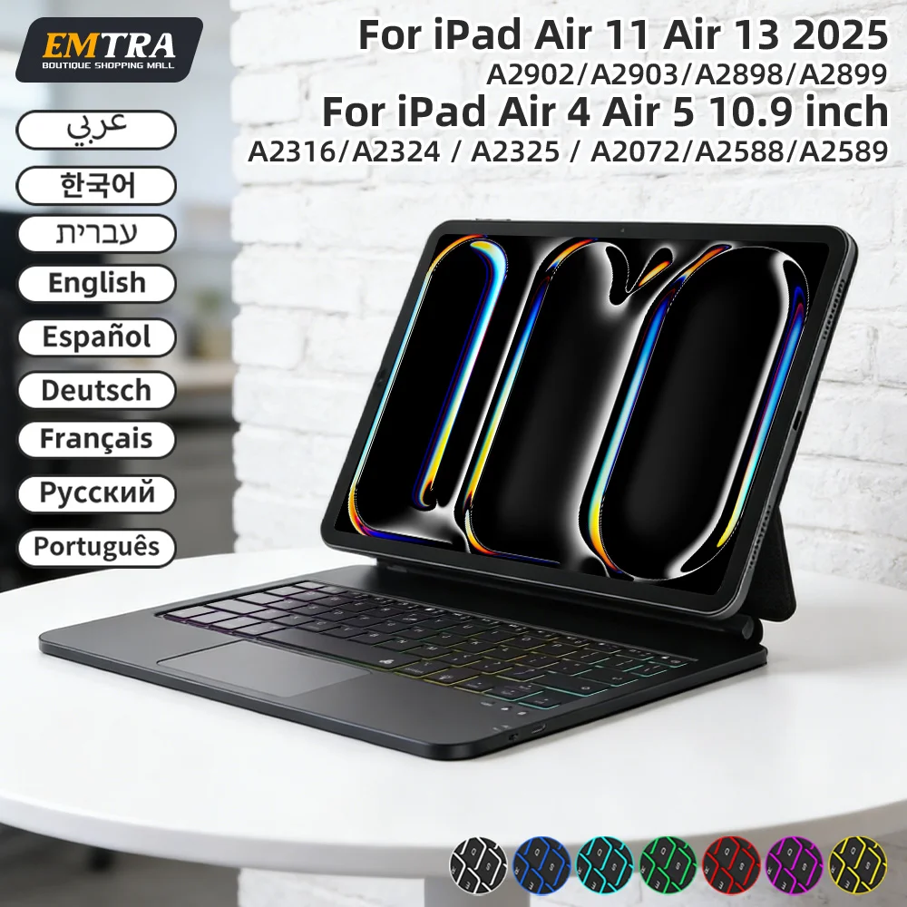 

EMTRA Magic Wireless Keyboard for iPad 11th 10th Magnetic Case for iPad a16 A3354 A3355 A3356 A2696 Smart Book Cover Touch Panel