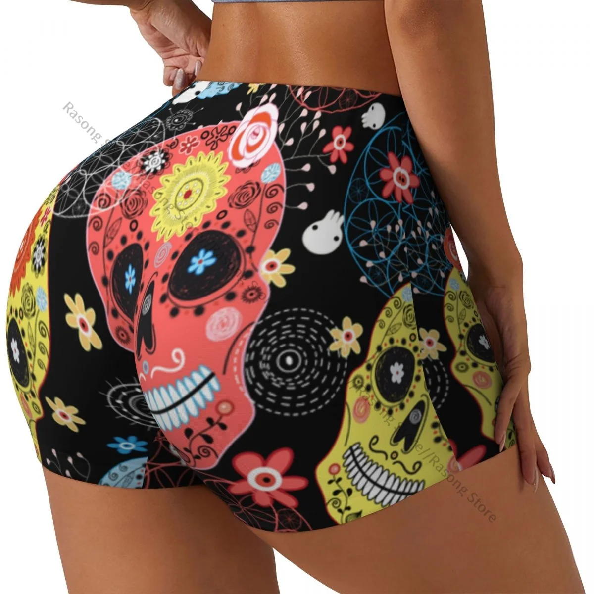 Women Yoga Shorts Cheerful Ornamental Skulls Workout Shorts Fitness quick-dry Ladies Yoga Gym Running Short Pants Sportswear