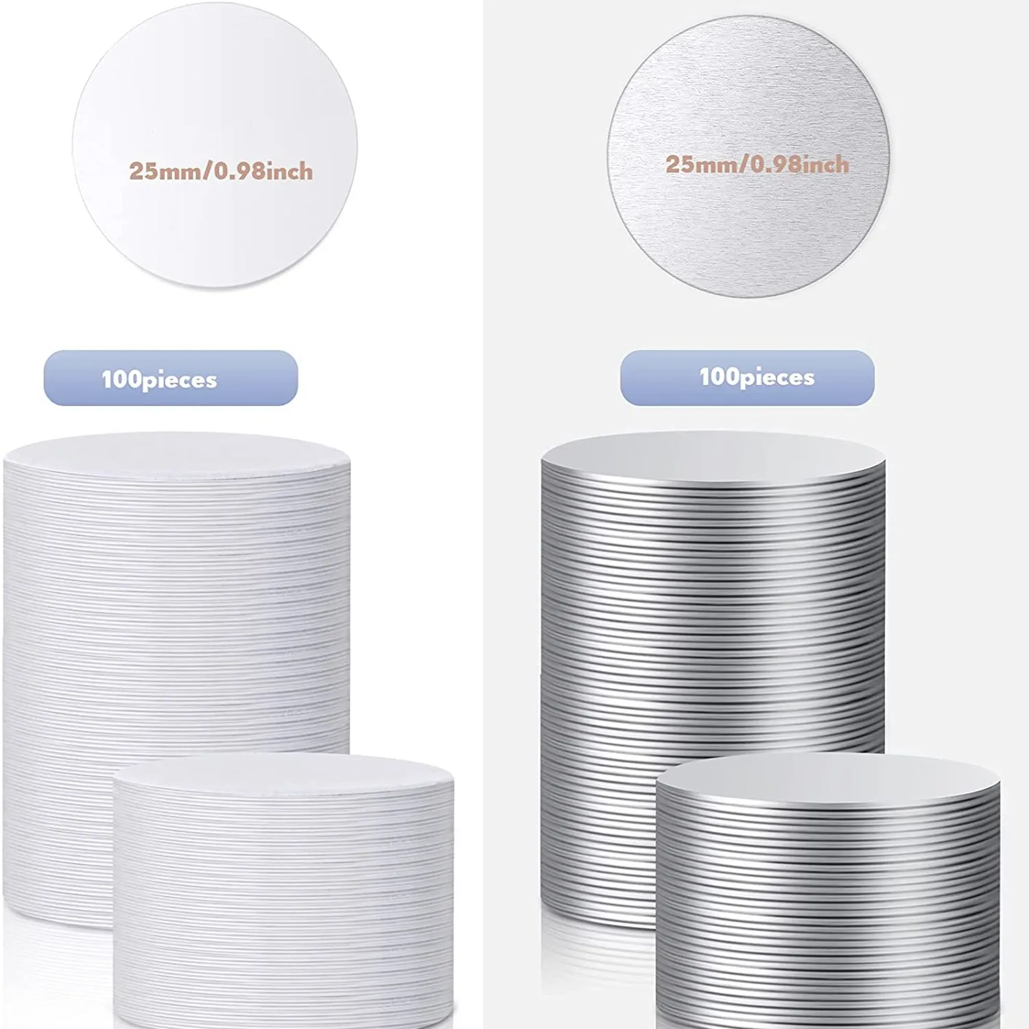 [Y39A]Sublimation Blank Aluminum Stickers Set Round Blank Bezel Pendant Tray Aluminum Sheet, Sublimation Blank Discs (100Pcs)