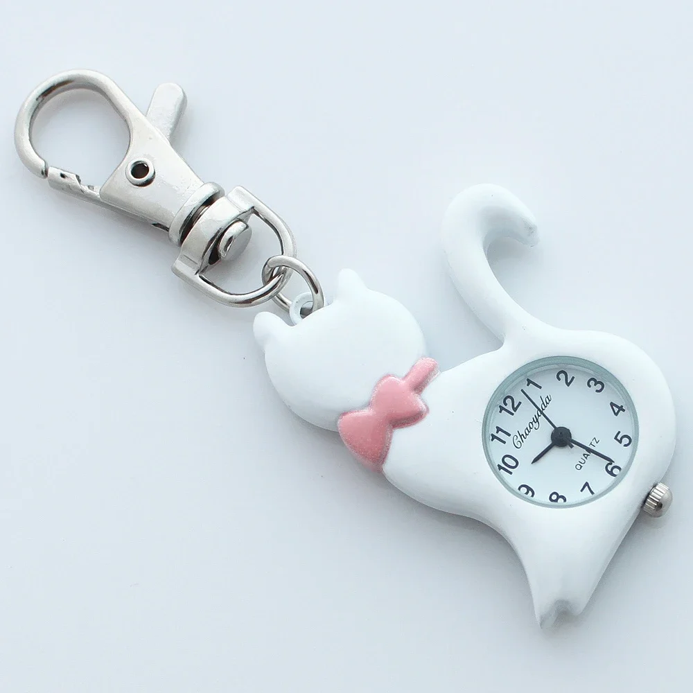 Dropshipping Fashion Colors Lovely Pet Cat Pocket Watch Keychain Watch Key Ring Clip Pendant Quartz Watches GL58K