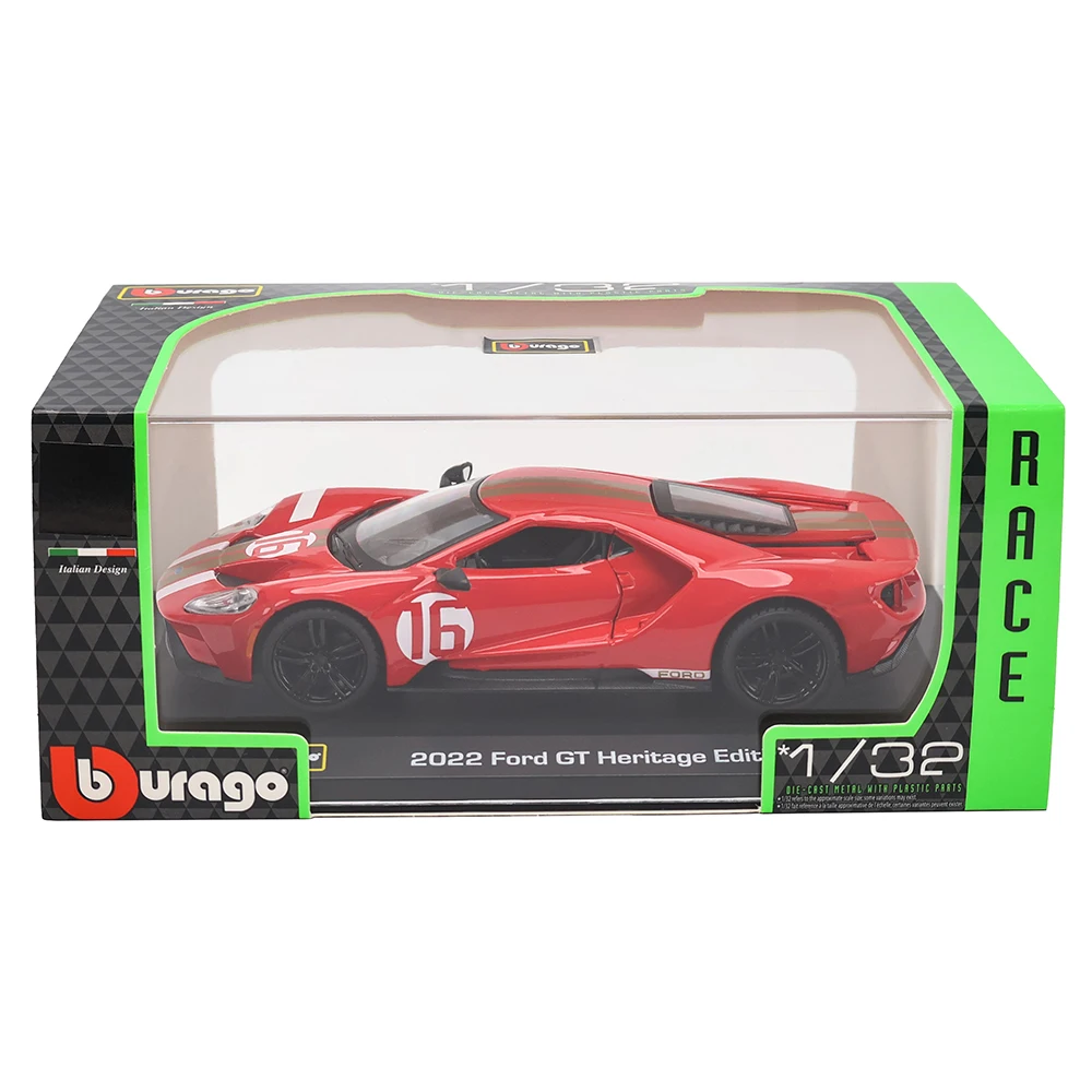 Bburago 1:32 2022 Ford GT Heritage Edition Alloy Luksusowy pojazd Diecast Cars Model Kolekcja zabawek Prezent