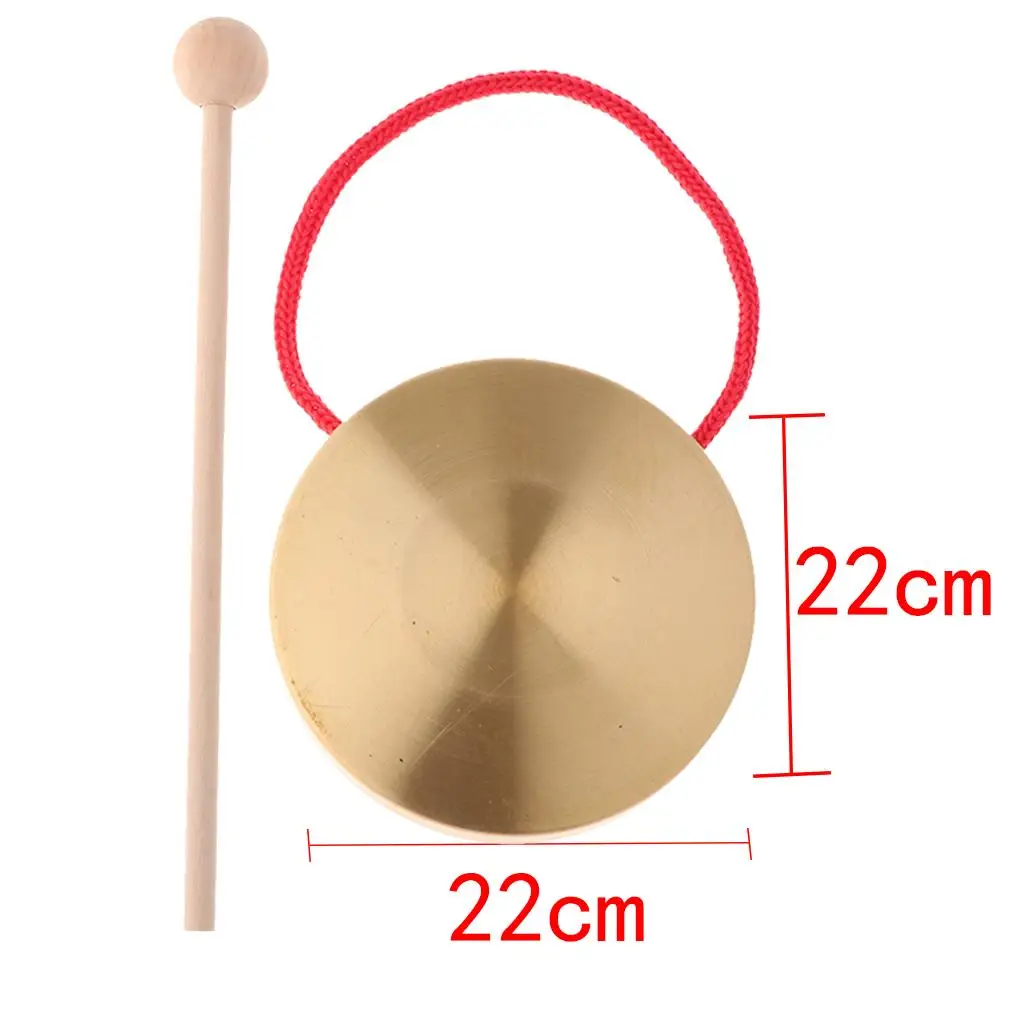 Hand Percussion Copper Cymbal 22cm Gong Brass Instrument with Play Hammer Kids Educational Toy for Chapel Opera and School