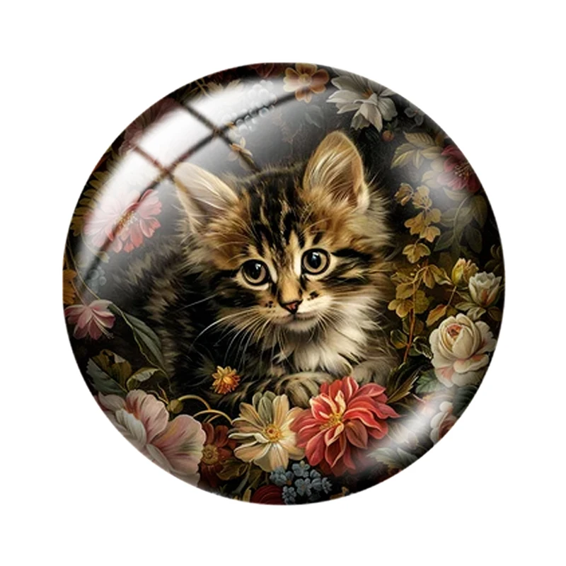 Watercolor Vintage Cat 10pcs 12mm/18mm/20mm/25mm Round Photo glass cabochon demo flat back Making findings