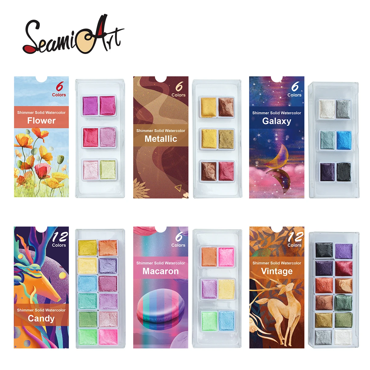 Seamiart 6/12 zestaw farb akwarelowych metaliczny brokat dla artystów szkolne artykuły papiernicze narzędzie do graffiti stały pigment dostaw sztuki
