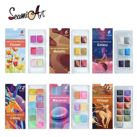 Seamiart 6/12 Watercolor Paint Set Metallic Glitter For Artists School Stationery Graffiti Tool Solid Pigment Art Supplies