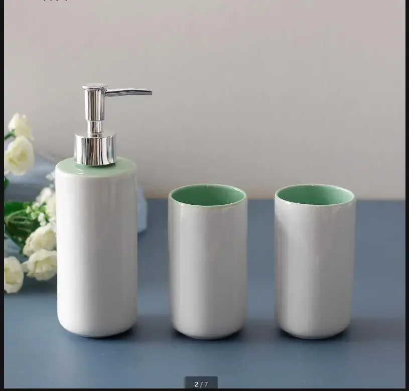 

Ceramic Wash Set Bathroom Three-piece Suit Decoration Toiletries Bathroom Accessories Lotion Bottle Soap Dispenser Mouth Cup