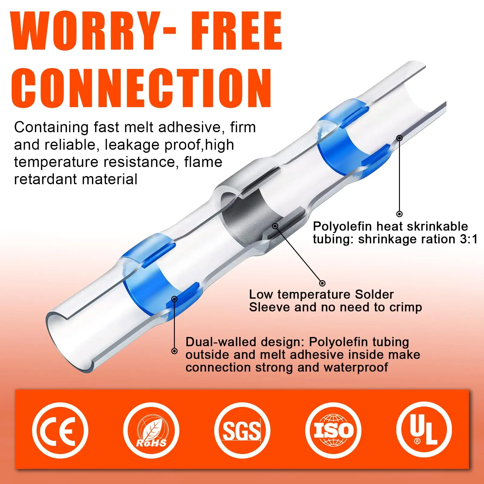 Blue Heat Shrink Solder Seal Wire Connectors Kit Waterproof Butt Connector Heat Shrink Electrical Terminals or Marine Automotive