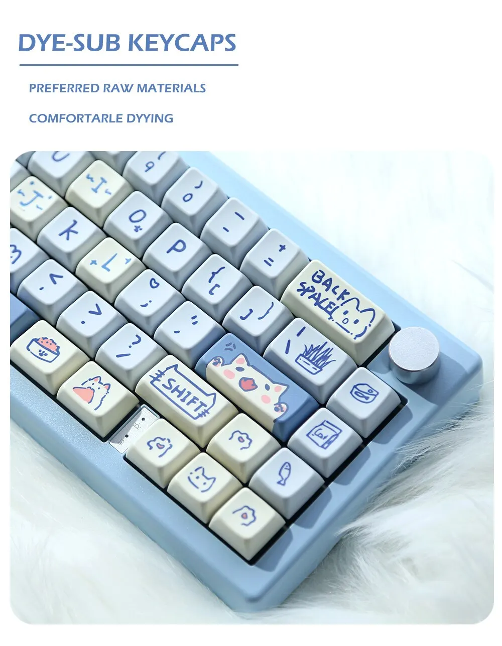 ZUOYA 147 Keys MDA Keycaps Blue Meow Meow Theme PBT Single-sided Heat Sublimation For MX Switch Fit 61/68/87/96/104/108 Keyboary