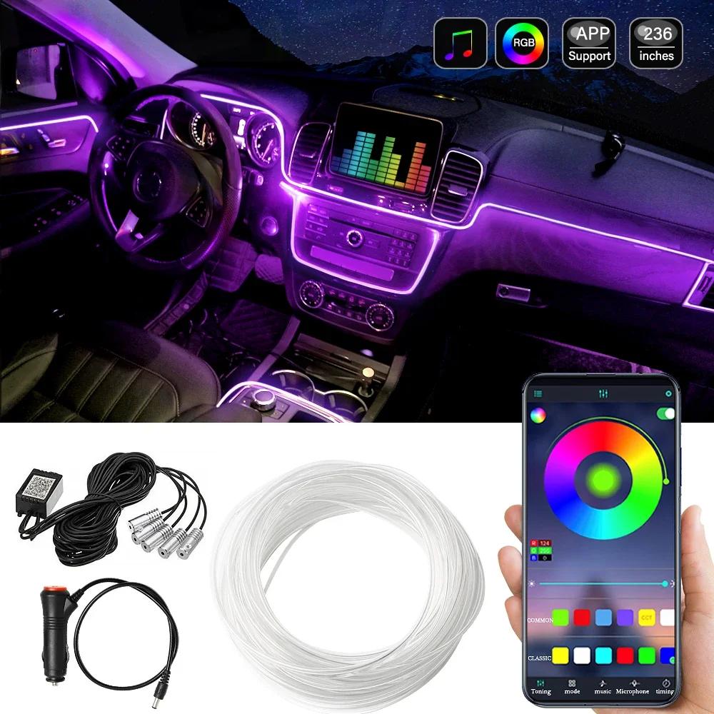 

Auto Flexible Lamps Atmosphere Light Led Strips RGB Neon Ambient Interior Decoration App Sound Control Wireless Car Accessories