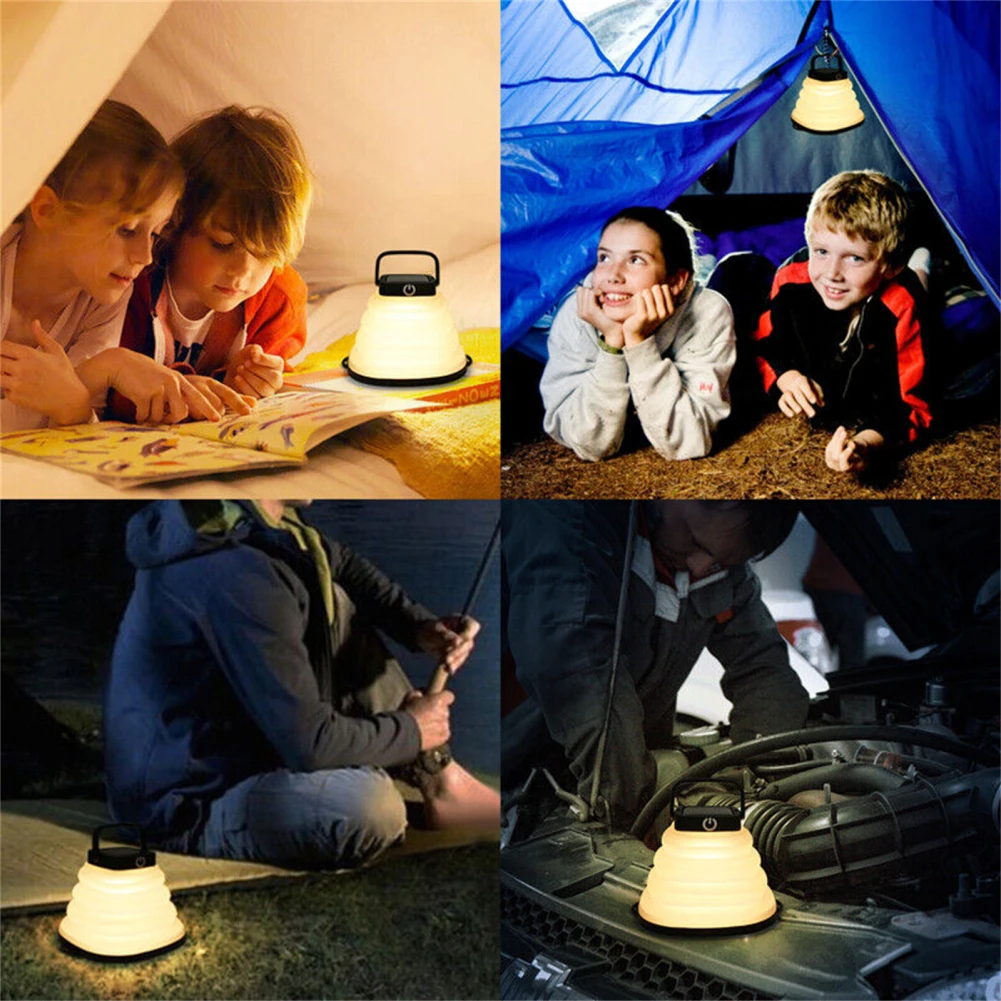 Lanterne de Camping Solaire Portable et Pliable, Lumière de Chargement USB Étanche avec Poignée pour Randonnée en Plein Air et Pêche