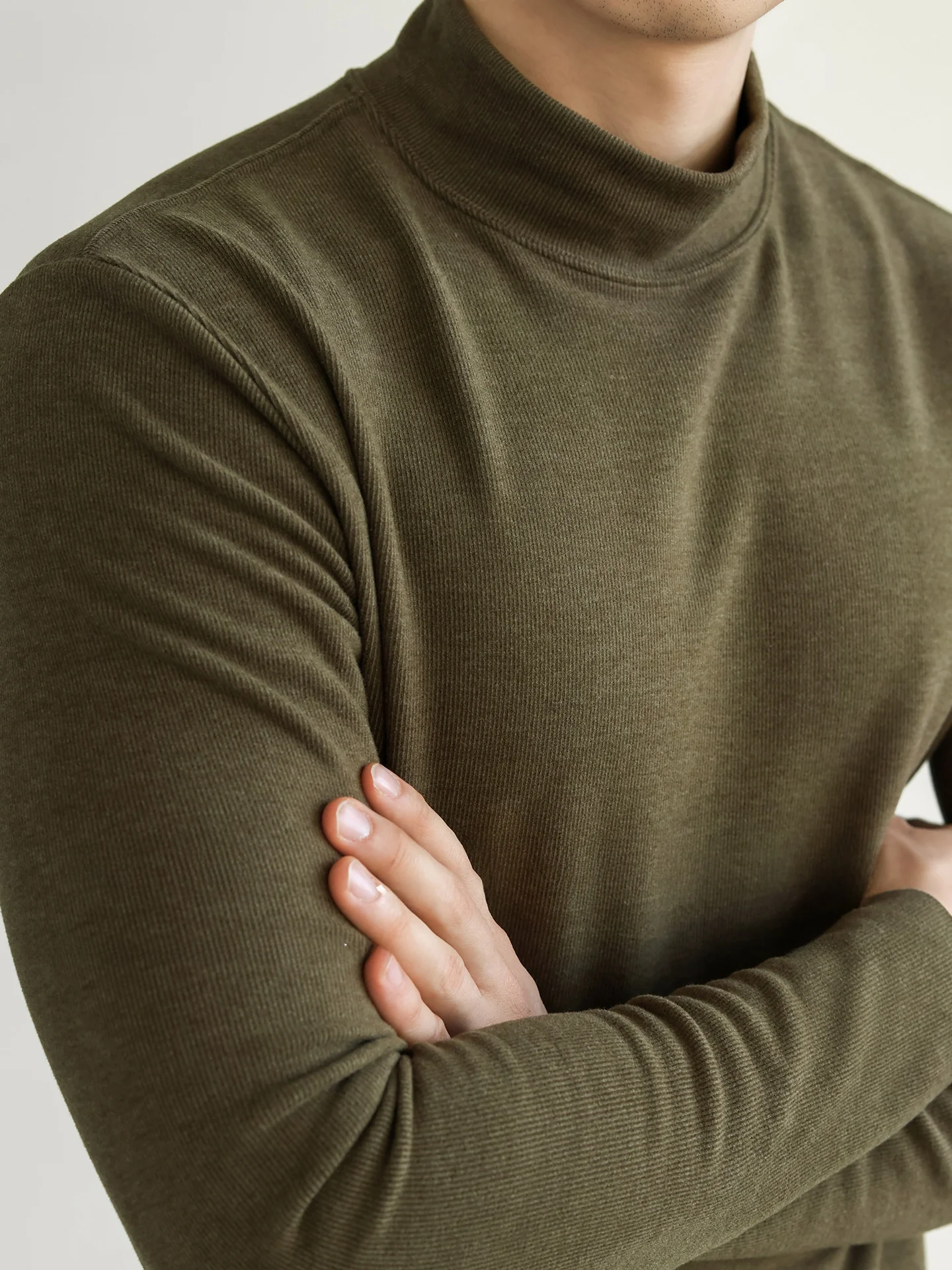 Soft Touch Double Sided Brushed Velvet Long Sleeve T-Shirt Heavyweight Half High Collar Men's Fashion Comfortable Skin-Friend...