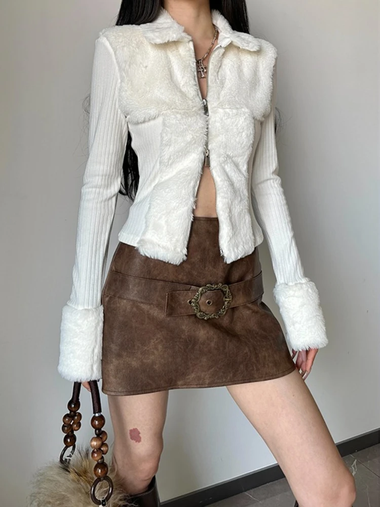 سترة أنيقة كلاسيكية للنساء للخريف والشتاء سترة بسحاب من الفرو وطية صدر السترة بقصة ضيقة ومتماسكة على الموضة الكورية ملابس أنيقة وأنيقة #4
