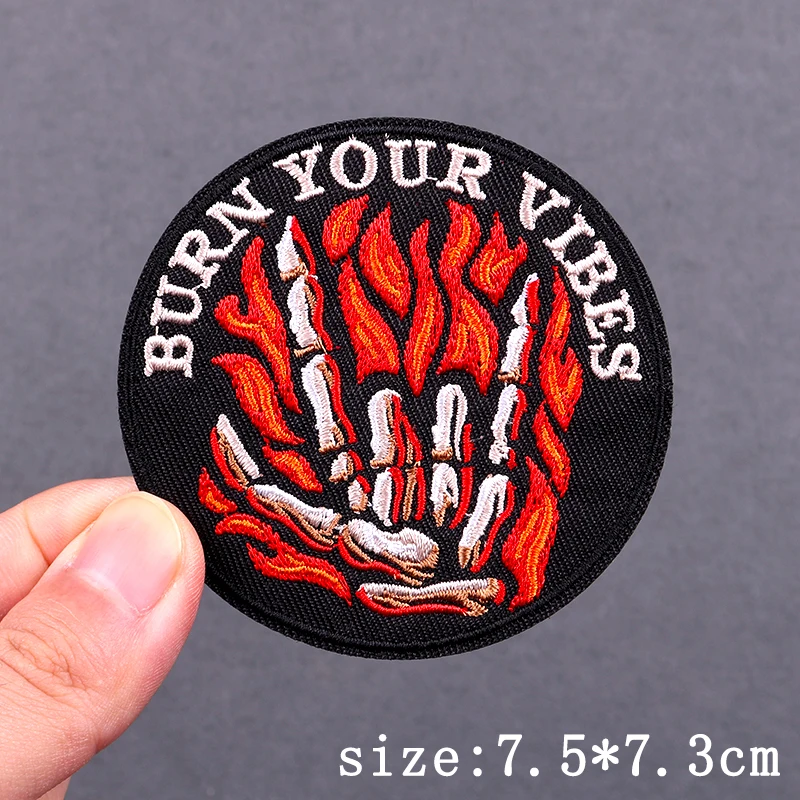 Skull Punk Patch Iron On Patches For Clothing Hip Hop Animal Embroidered Patches On Clothes Stripe Badge Embroidery Patch Decor