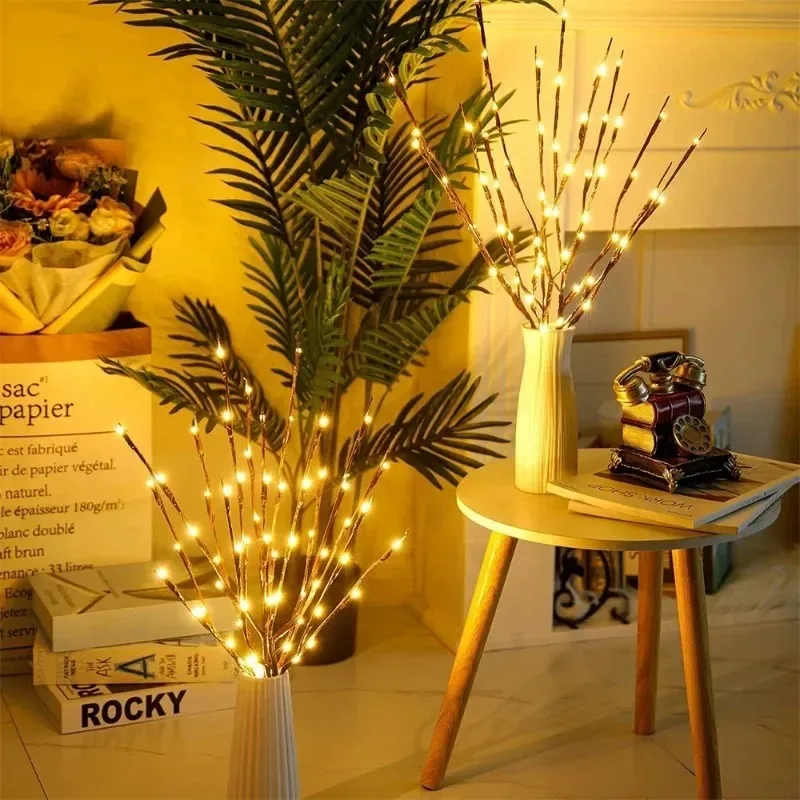 LED Branch Light Battery Powered Willow Branch Lamp Artificial Branch Twig Vase Lights for Party Fairy DIY Room Christmas Decor