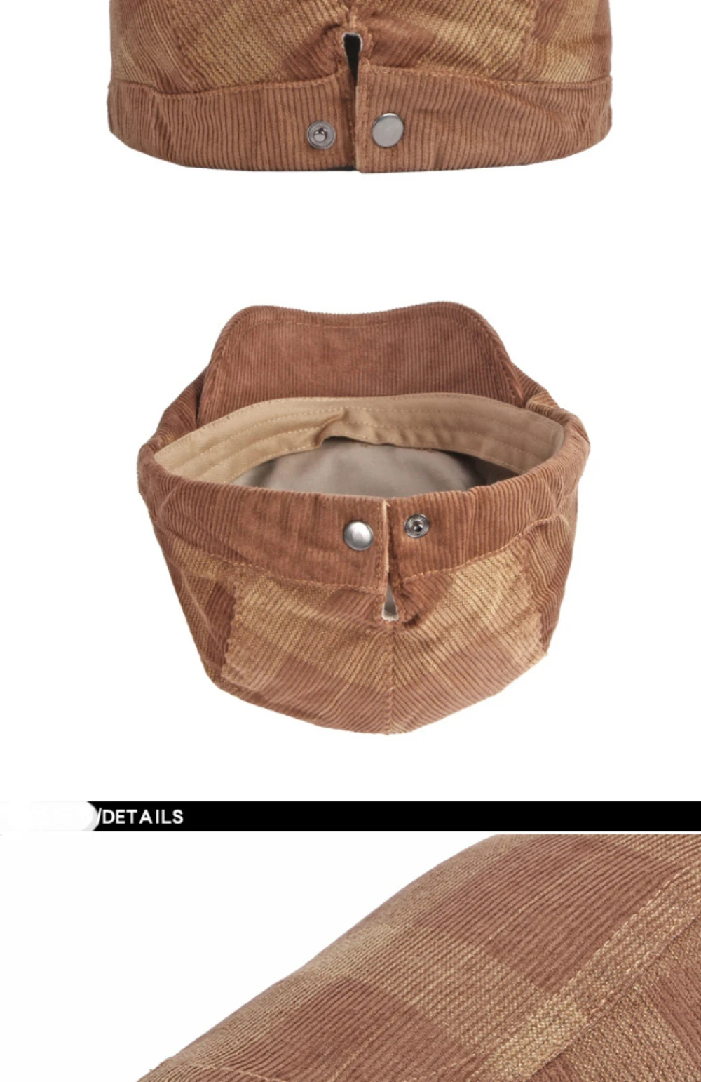 HT4610 Herren- und Damen-Baskenmütze, Vintage-Künstlermütze, karierte Baskenmütze, verstellbare Ivy-Flatcap für Männer und Frauen, Cord-Baskenmütze für Frühling und Herbst – Detail 12