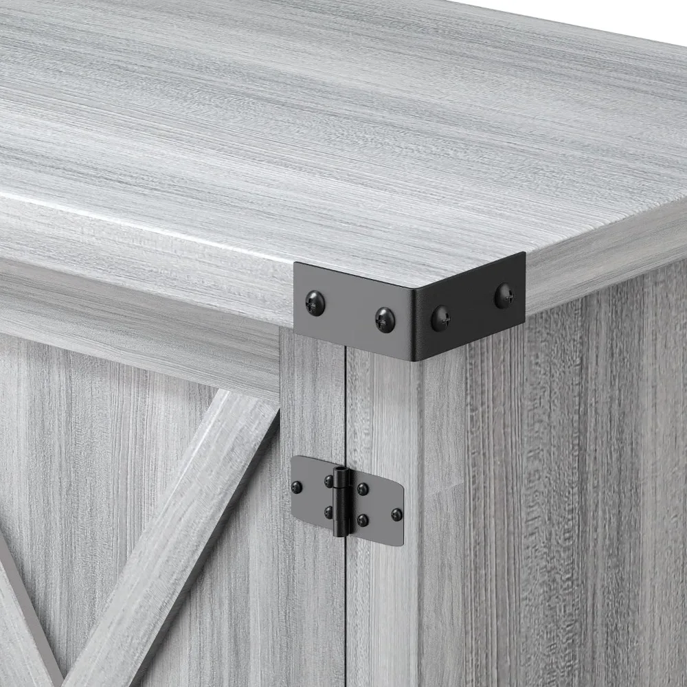 65 Suporte de TV estilo fazenda com portas duplas de celeiro e armazenamento para centro de entretenimento