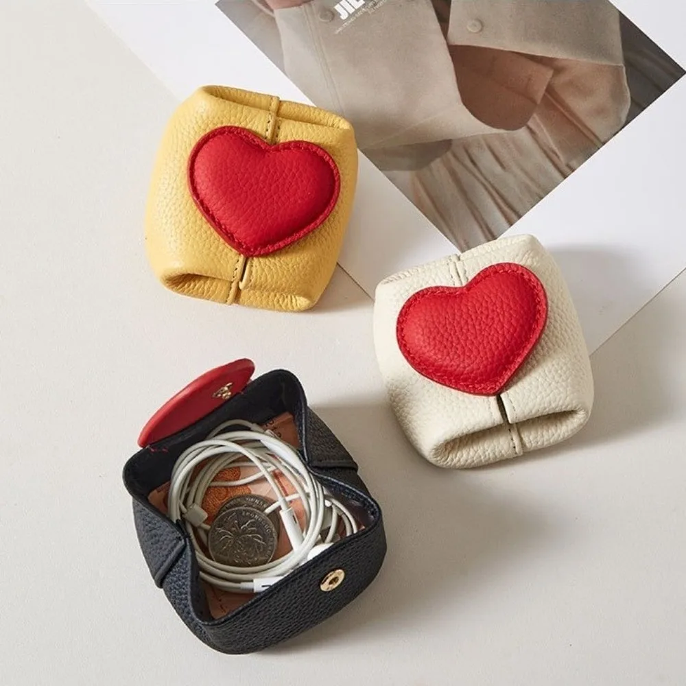 Multi-function Cowhide Coin Wallet Solid Color Color Matching Coin Purse Square Shape Portable Mini Cosmetic Bag Daily Use