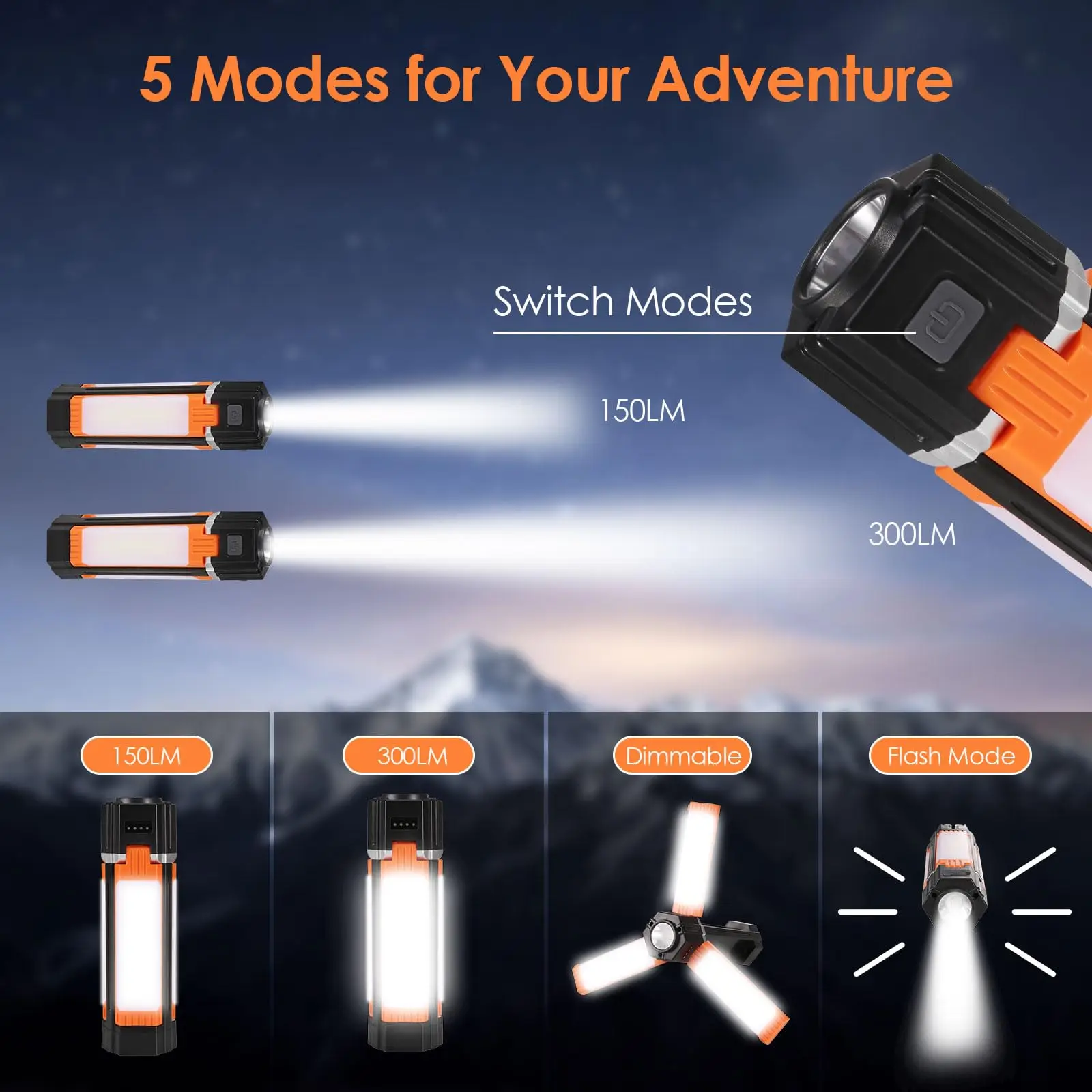 Imagem -02 - Lanterna Recarregável Led Camping Lanterna Portátil Brilhante para Acampamento ao ar Livre Caminhadas Luzes de Emergência Modos 3000mah