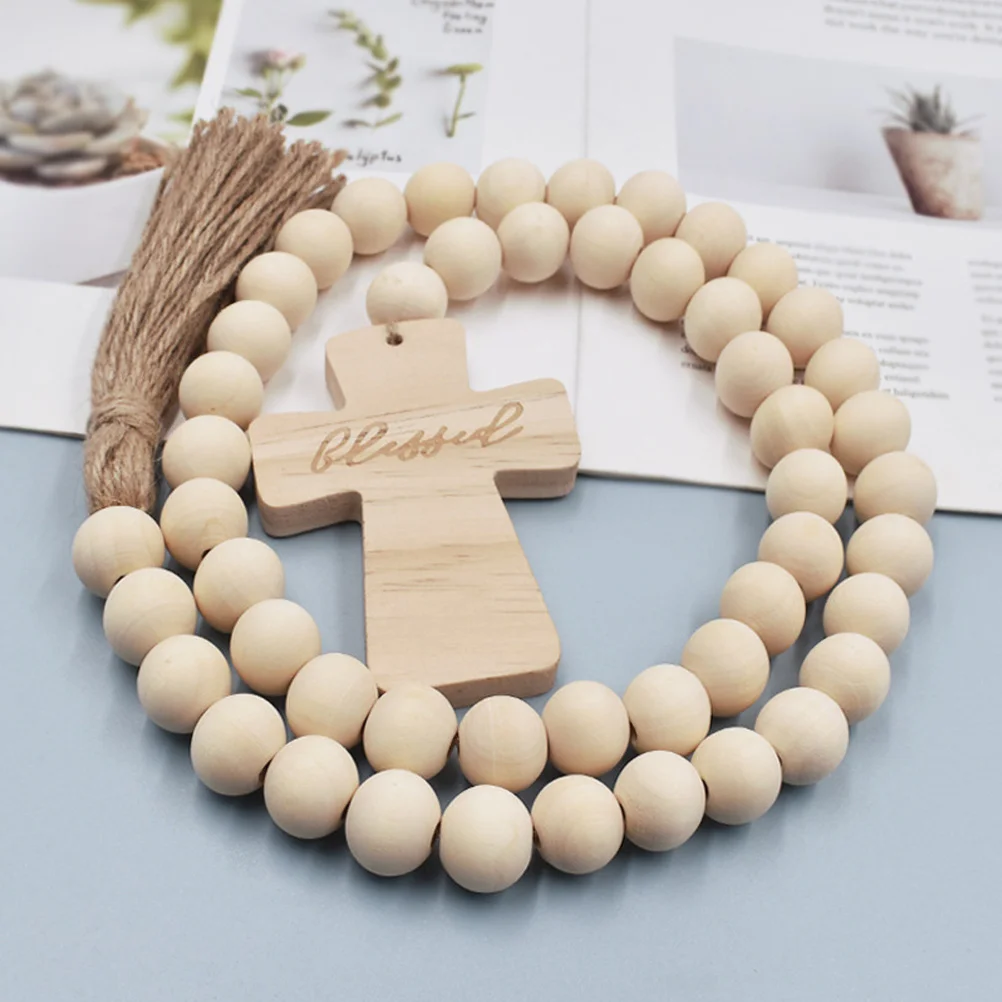 

Wood Bead Garland Tassel Rustic Holiday Decoration Tiered Tray Mantle Wall Hanging Thanksgiving Festival Home Party Decor