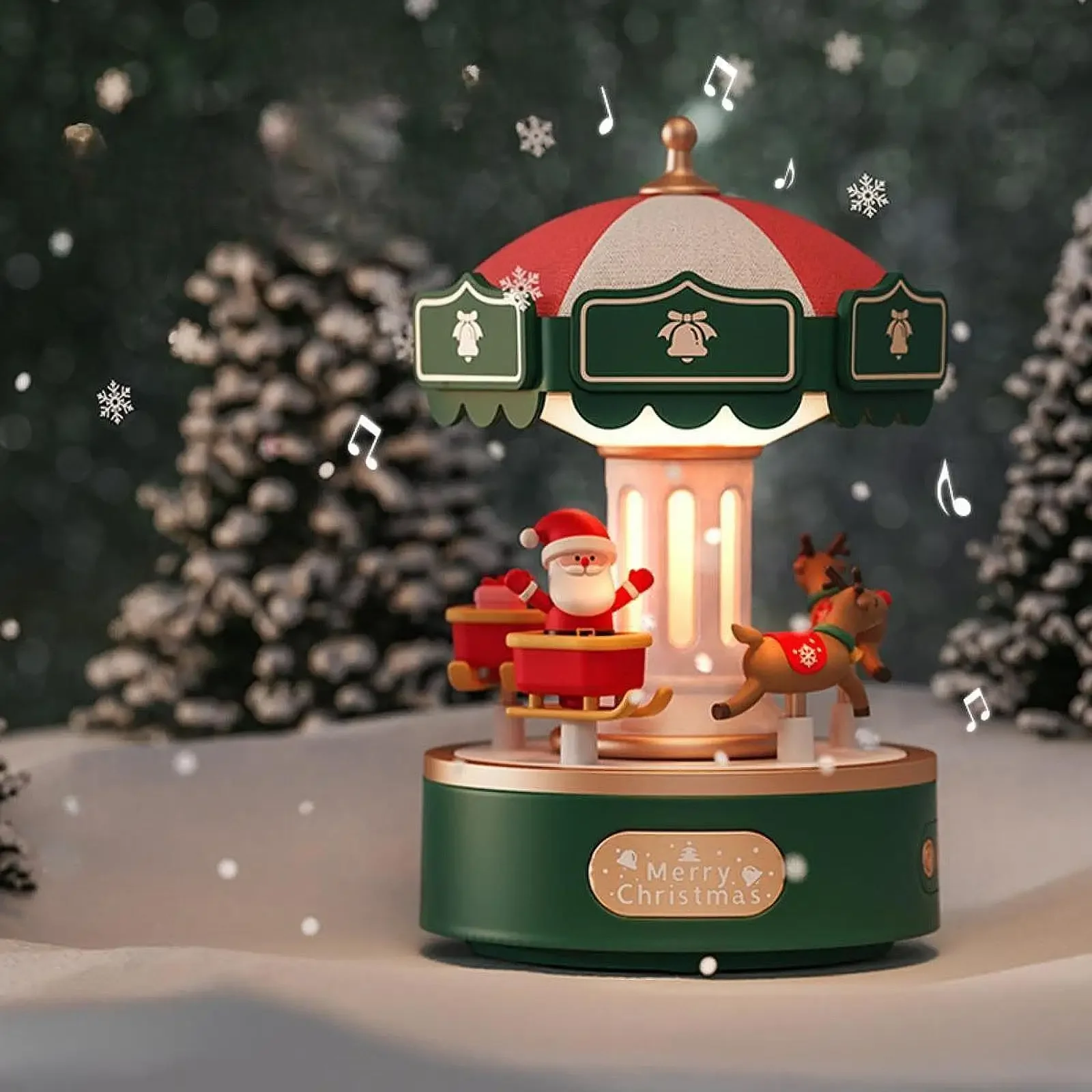 Christmas Carousel Music Box Dimmable Night Light for Holiday Bedroom Indoor