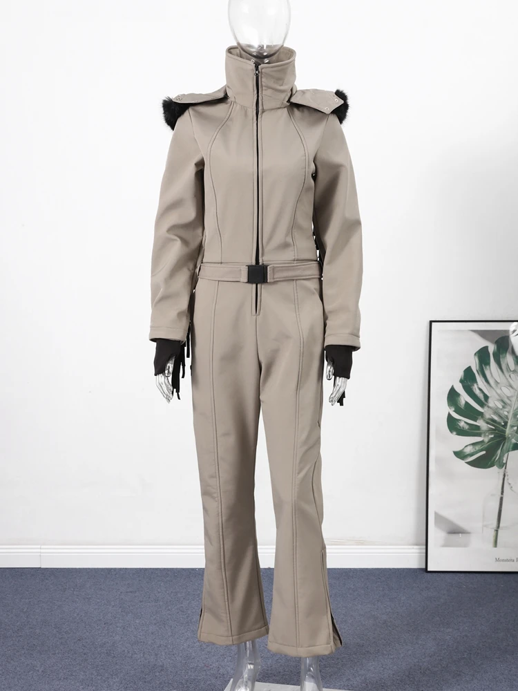 Damen 2025, trendige Ski-Overalls mit Kapuze und Quasten, wasserdicht, warm, Wintersport-Oberbekleidung, modische, elegante Damen-Schneeausrüstung – Detail 5