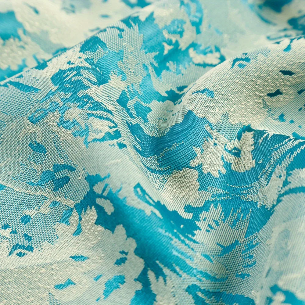 2 Yards Chinese Style Aqua Blue Dark Pattern Glossy Flower Jacquard Fabric Spring and Summer Dress Shirt Designer Fabric