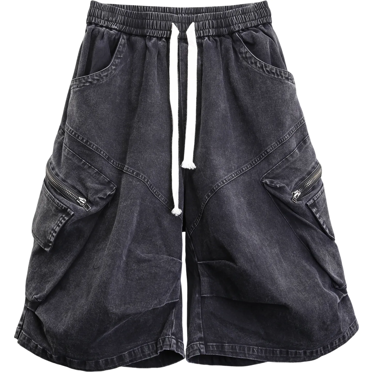 Designer Hip Hop Style Loose Cargo Denim Shorts Men's Summer Wasteland Style Washed and Worn Loose Multi-Pocket Middle Pants