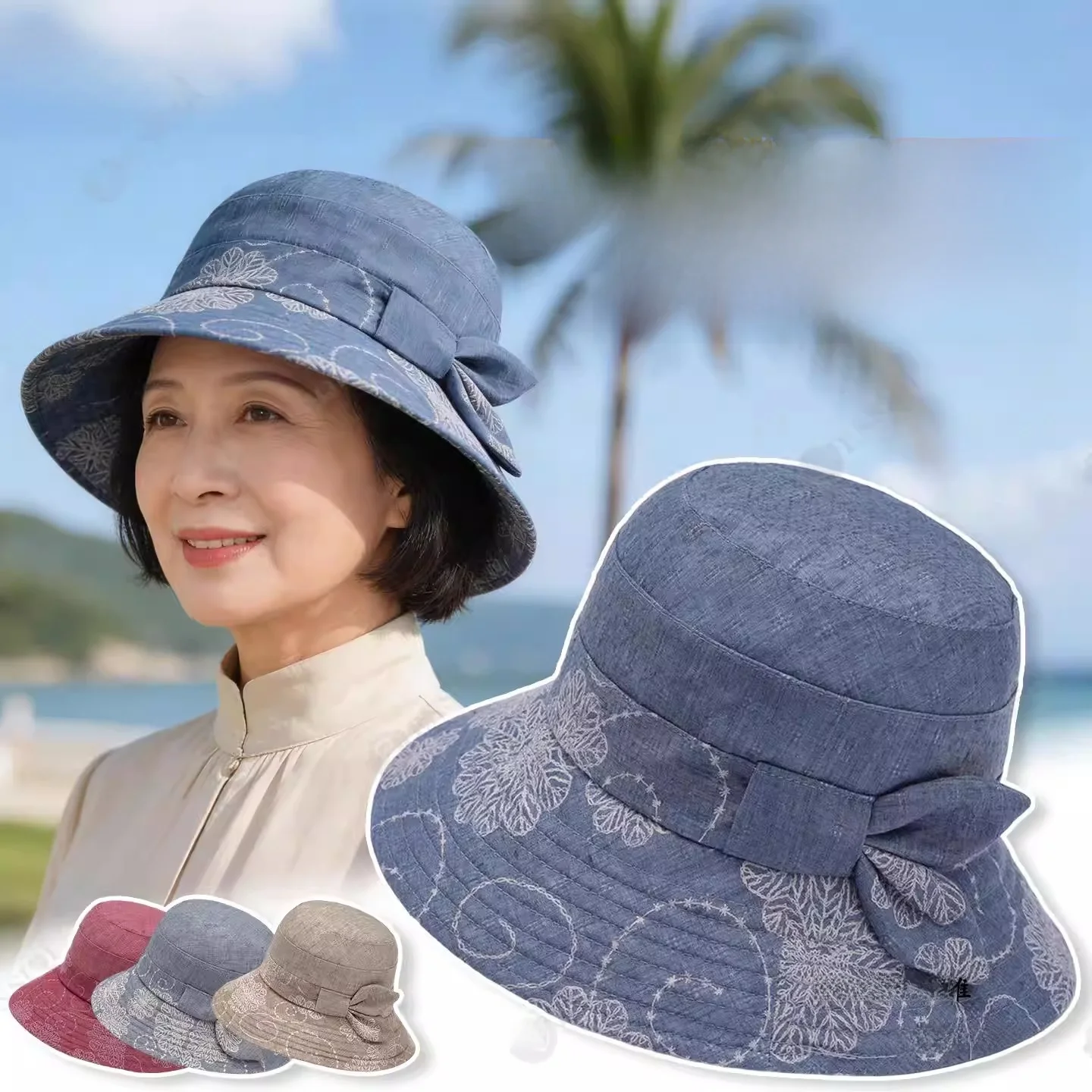 fashionable-breathable-cotton-sun-hat-for-middle-aged-and-elderly-women-printed-fisherman's-cap-spring-summer-wide-brim-hat