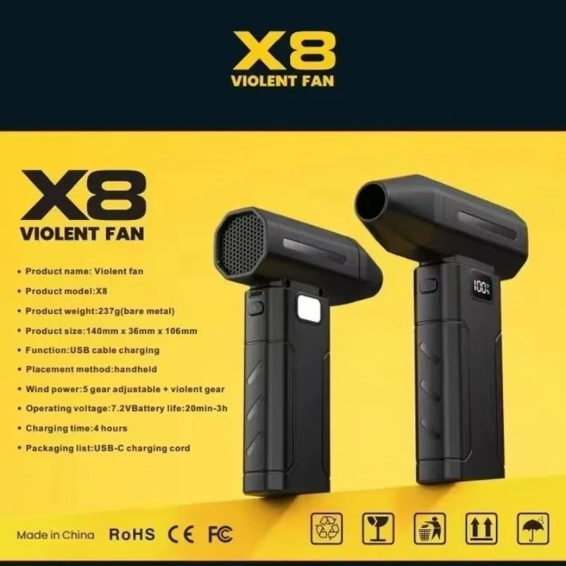 

2025 Outdoor Powerful Mini Fan Turbo High-Speed Rotating Dust Blower Desktop Portable Handheld Strong Wind