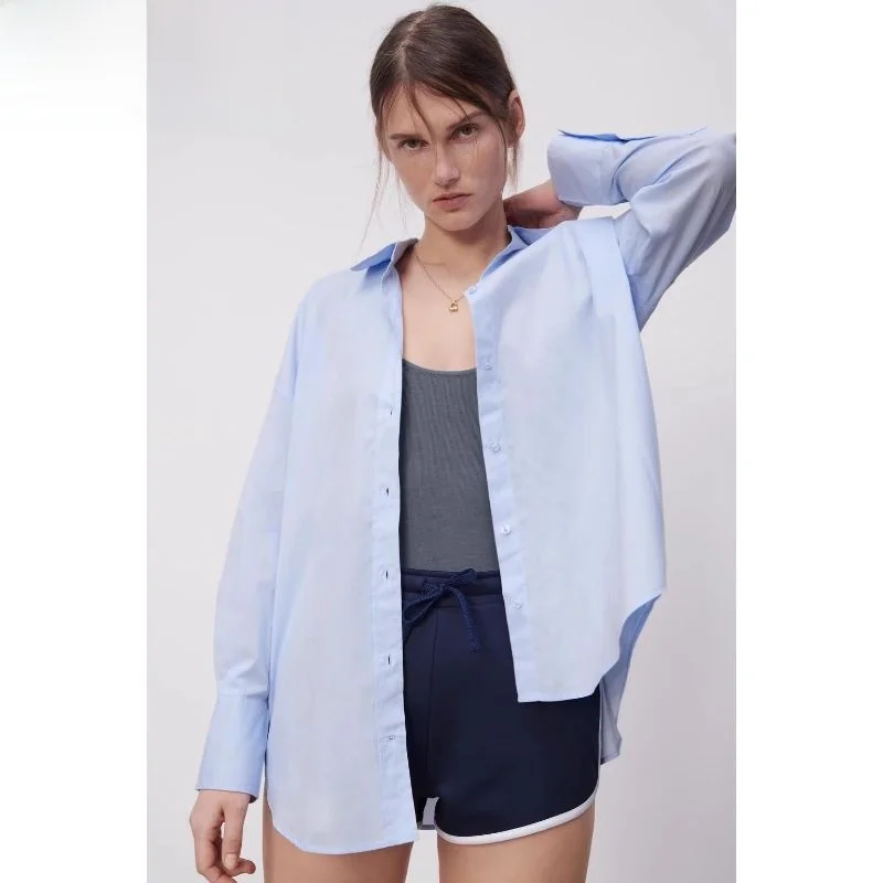 

Simple Loose Multi-Color awl Collar Silk irt Women's Top Faionable Versatile Long Sve Polyester Blend Autumn Co...