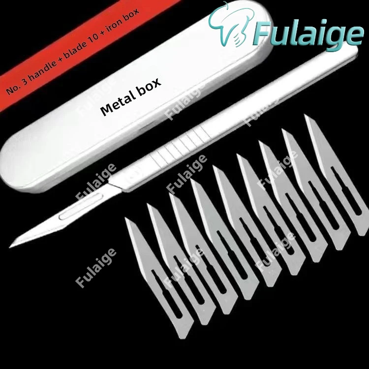 Dental Surgical Scalpel Handle No.3/4 with Blades No.11/23 Stainless Steel Carbon Steel Dissection Cutting Tool for Oral Surgery