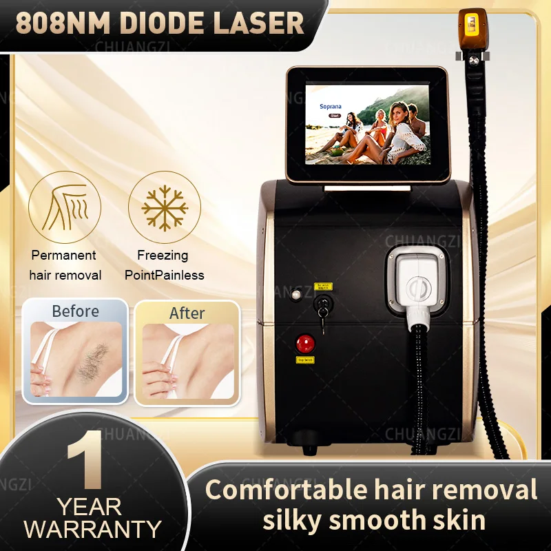 808nm Diode Lase Hair Removal Device 755/810/1064nm 3 Adjustable Wavelengths Ice Cooling System Painless Permanent Hair Reducti