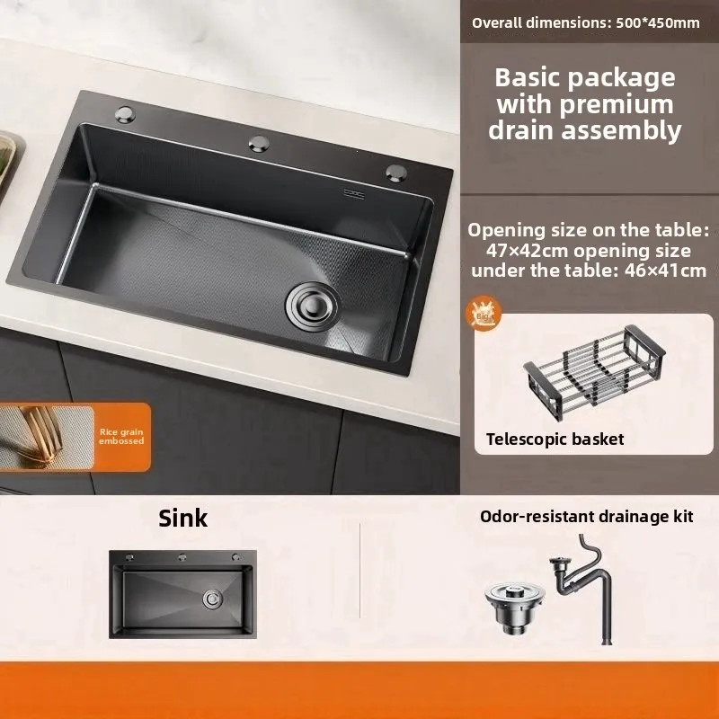 Thickened 304 Stainless Steel Kitchen Sink Large Single Bowl Convertible Double Bowl Stainless Steel Sinks Kitchen Sinks view 5