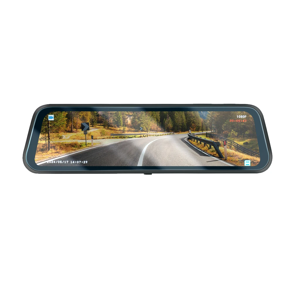 Podofo 9,66-calowy dotykowy ekran HD, lusterko wsteczne z kamerą samochodową DVR, wideorejestrator samochodowy 1080P, czarna skrzynka samochodowa, kamera samochodowa z podwójnym obiektywem, — 2