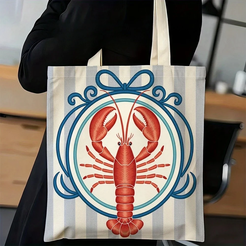 Retro Nautical Lobster Ornament Pattern Tote Bag Portable Reusable Shopping Bag Ladies Travel Shoulder Handbag