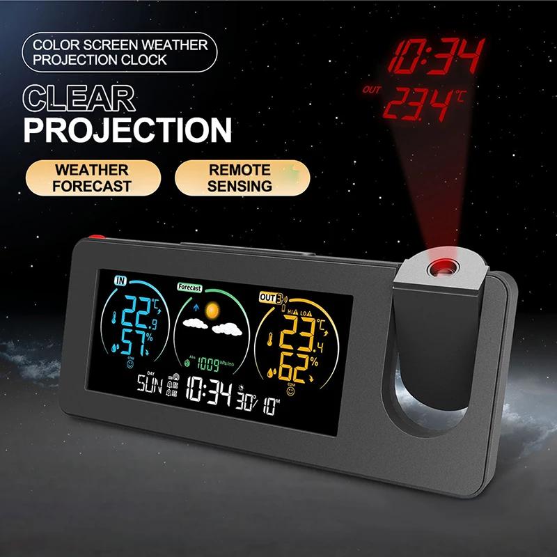 ZX3538 Digital Alarm Clock Weather Station LED Temperature Humidity Weather Forecast Snooze Table Clock With Time Projection