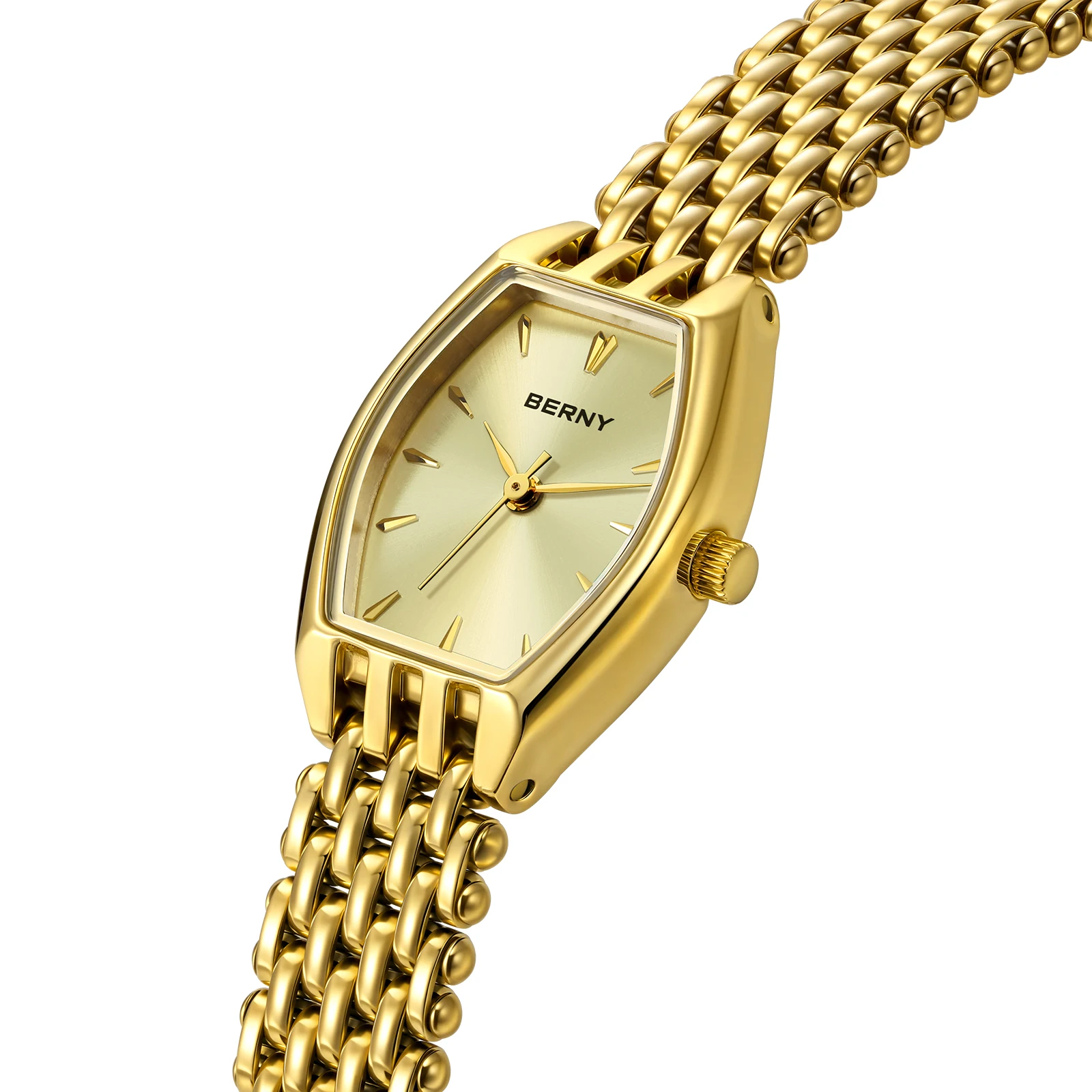 BERNY Gold Watches for Women Luxury Slim Elegant Ladies Quartz Watch Golden Stainless Steel Fashion Dress Wristwatch