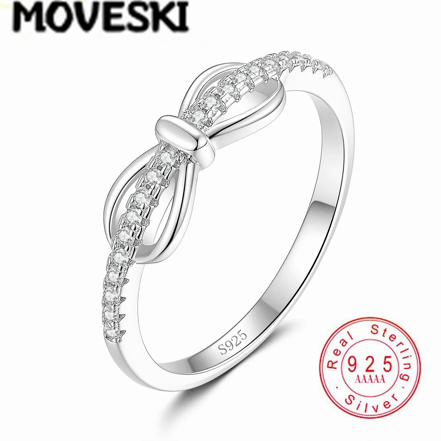 Infinity Knot Moissanite Band Ring Real 925 Sterling Silver Pave Stackable Wedding Promise Ring Fine Jewelry Gift For Women