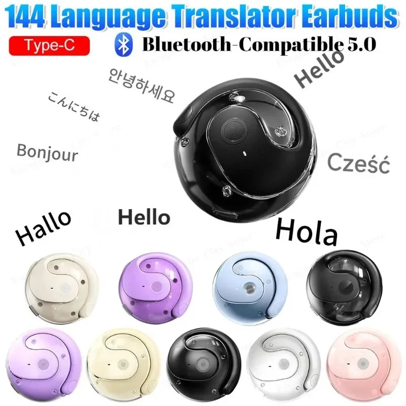 Original BY01 Real-Time Translation Earbuds BT Noise Cancelling Simultaneous Interpretation 144 Languages Ear Hanging Earphone