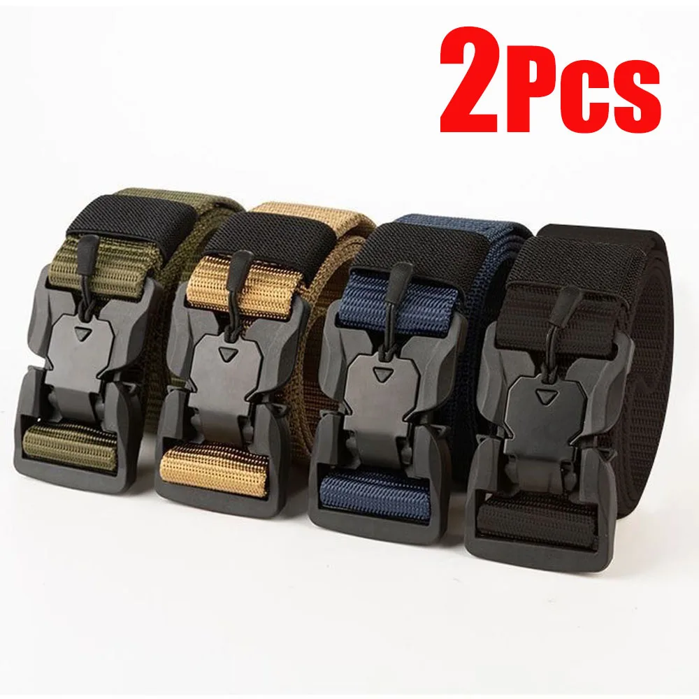 2Pcs Men's Tactical Belt with Magnetic Buckle Quick Release Casual Nylon Tooling Training Golf Belt for Men's Trousers