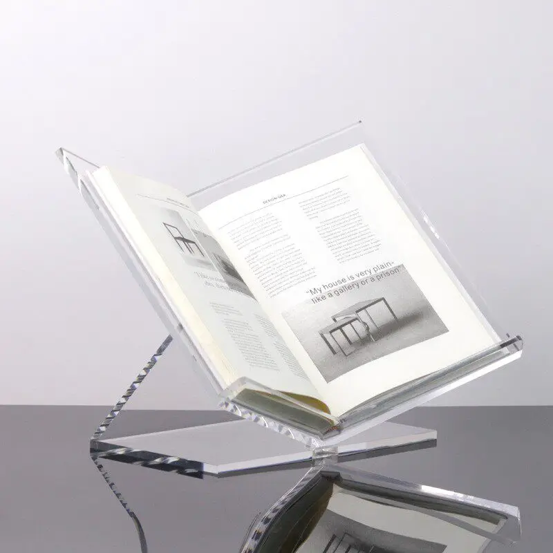 Clear Acrylic Magazine Holder Shelf, Modern Geometric Bookend Stand, Office Desktop Display Organizer,Minimalist Home Decor Rack