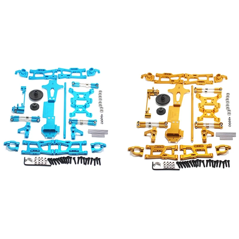 2 Set For Wltoys 1:14 144001 RC Car Spare Parts Metal C Seat Steering Cup Swing Arm Central Drive Shaft,Yellow & Blue