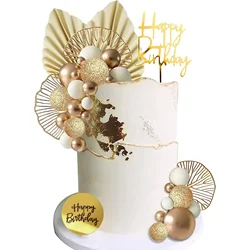 White Gold Balls Cake Toppers Balls Birthday Cake Decorations for Birthday Boho Wedding Baby Shower Party Supplies (White Gold)