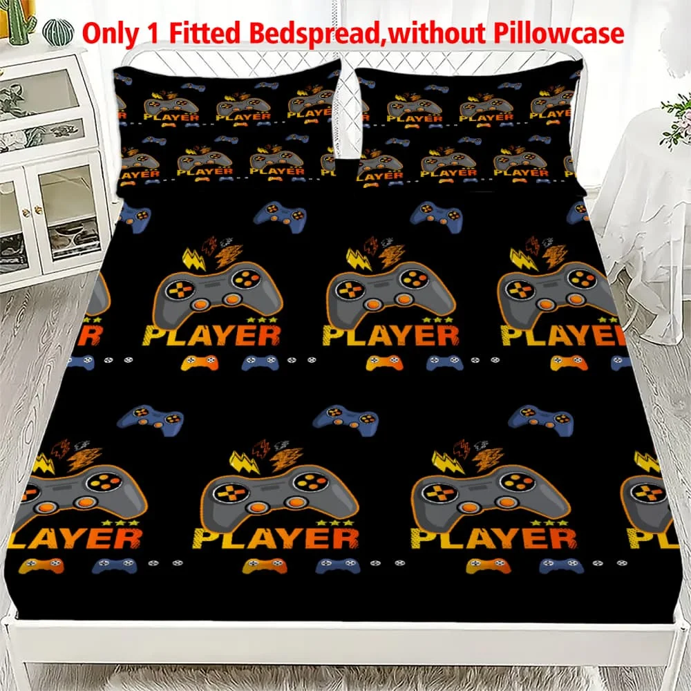 1pc Retro Video Game Controller Print Fitted Sheet Deep Pocket Elastic Mattress Cover Single Double Queen King Bedroom Decor