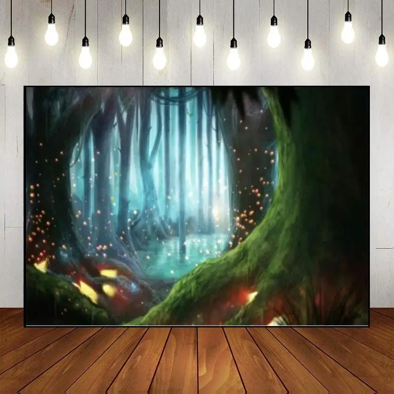 Photography Backdrop Background Evergreen Fantasy Jungle Theme Baby Shower Banner Party Wall Photo Fairyland Tropical Decoration