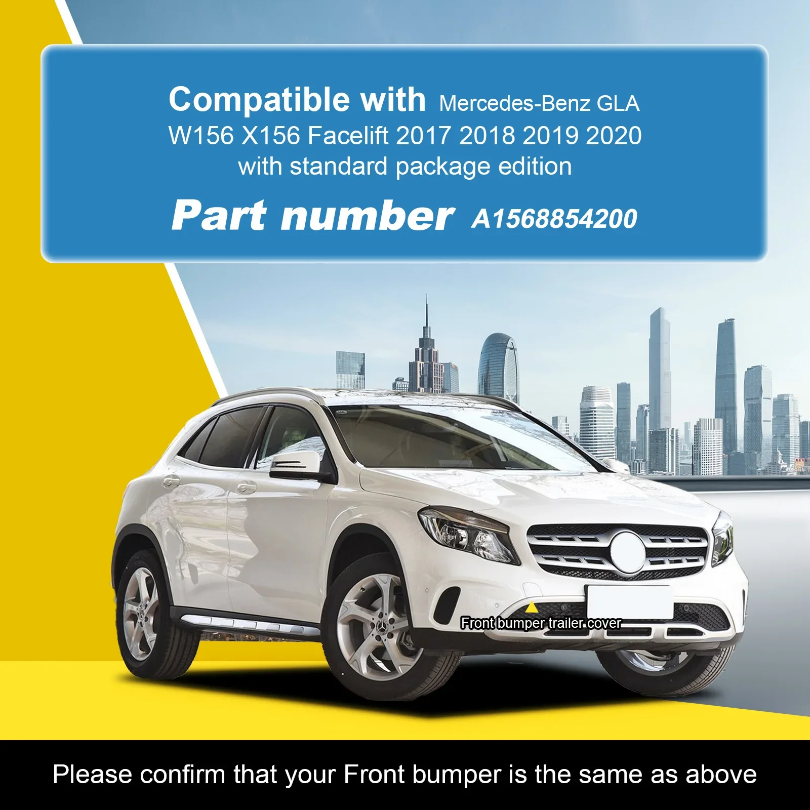 Osłona haka holowniczego przedniego zderzaka do Mercedes Benz GLA W156 X156 Facelift 2017-2020 z standardowym pakietem wyposażenia