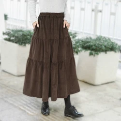 Corduroy Cotton Women'S Skirt Casual High Waist Korean Fashion Japanese Long Skirt Faldas Para Mujeres