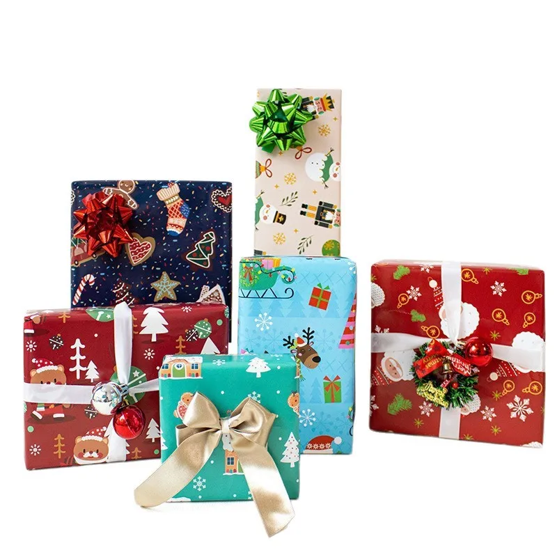 Christmas Wedding Gift Thick Wrapping Paper Cartoon Santa Claus gingerbread Man Elk Snowman Pattern Snacks Packaging Gift