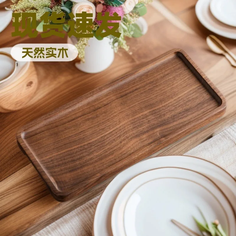 Handcrafted Solid Walnut Dry Tea Tray Water Ripple Carving Gongfu Tea Tray with Wood Wax Finish Tea Cup Organizer Snack Platter